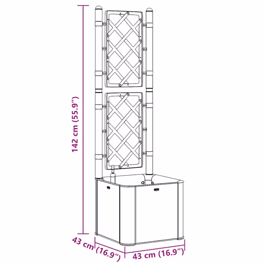 Isekastuv võrega taimelava, 35 l, valge PP-plast, 43 x 43 x 142 cm – 8
