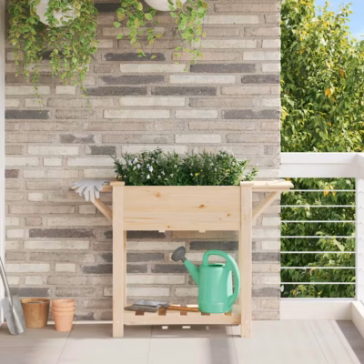 Kõrgendatud istutuskast riiuliga, beež kuusepuit, 111 x 37 x 76,5 cm