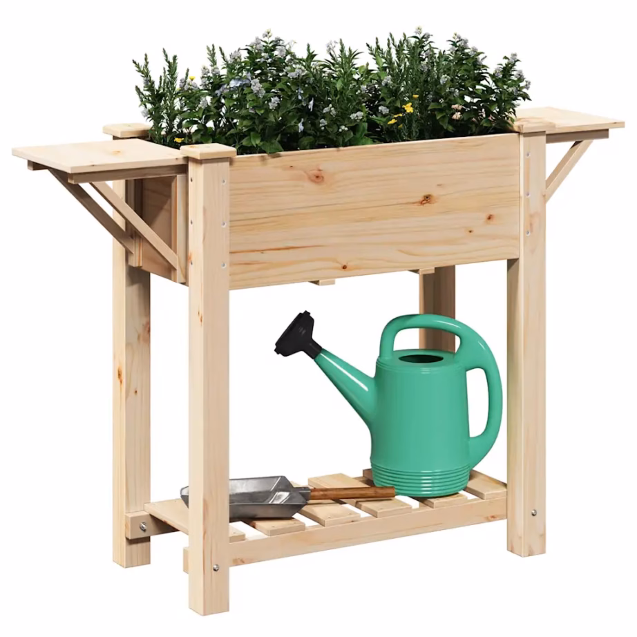 Kõrgendatud istutuskast riiuliga, beež kuusepuit, 111 x 37 x 76,5 cm – 3