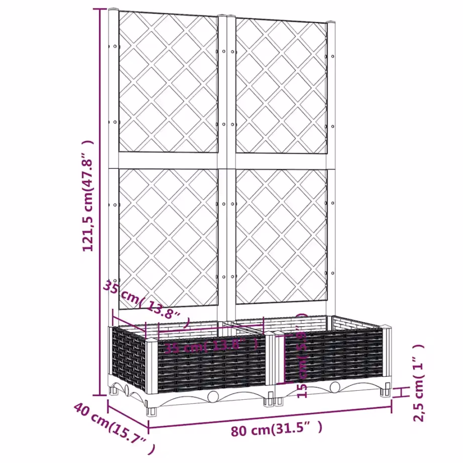 Aia istutuskast võrega ronitaimedele, sinakashall PP, 80 x 40 x 121,5 cm – 8