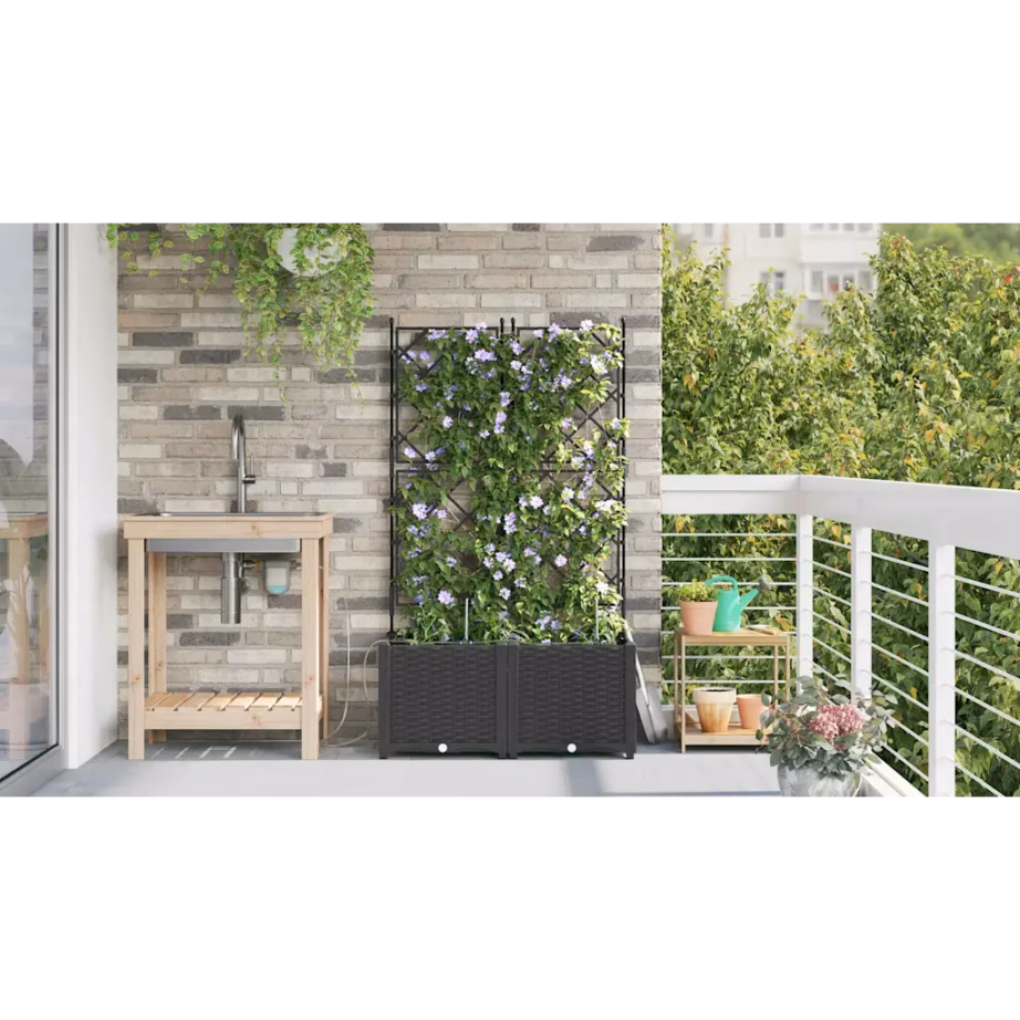 Aia istutuskastid tugivõrega, 2 tk, must teras, 80 x 40 x 142 cm – 4