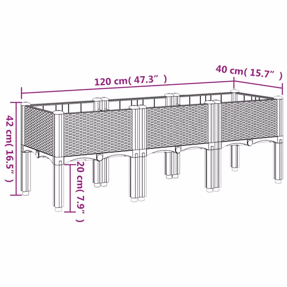 Jalgadega aiataimekast rotangimustriga, sinakashall, PP, 120 x 40 x 42 cm – 7