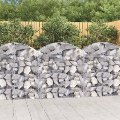 Kaarekujuline gabioonkorv aiaseinaks, hõbedane tsingitud raud, 100 x 50 x 100/120 cm