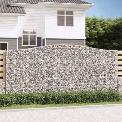 Kaarekujuline gabioonkorv aiaseinaks, hõbedane, tsingitud raud, 400 x 30 x 180/200 cm