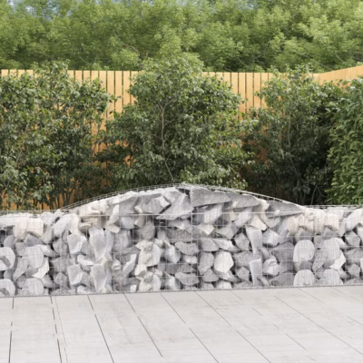 Kaarekujuline gabioonkorv aiaseinaks, hõbedane tsingitud raud, 400 x 50 x 60/80 cm