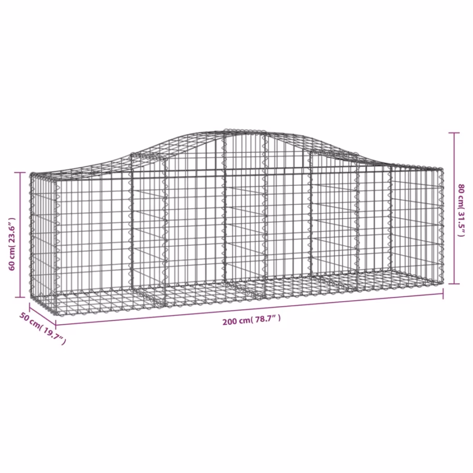 Kaarekujulised gabioonikorvid aiamüüriks, 2 tk, tsingitud raud, hõbedane, 200 x 50 x 60/80 cm – 6