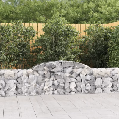 Kaarekujulised gabioonkorvid aiaseinaks, 9 tk, tsingitud raud, 300 x 30 x 60/80 cm