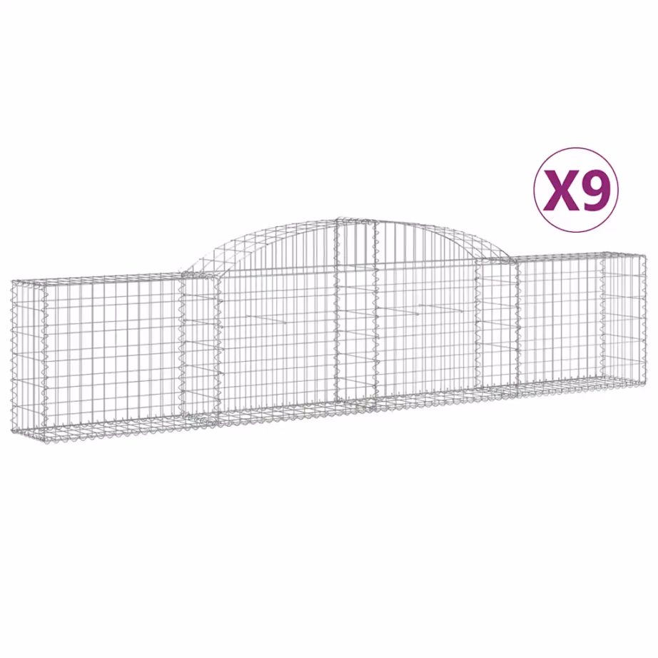 Kaarekujulised gabioonkorvid aiaseinaks, 9 tk, tsingitud raud, 300 x 30 x 60/80 cm - 2