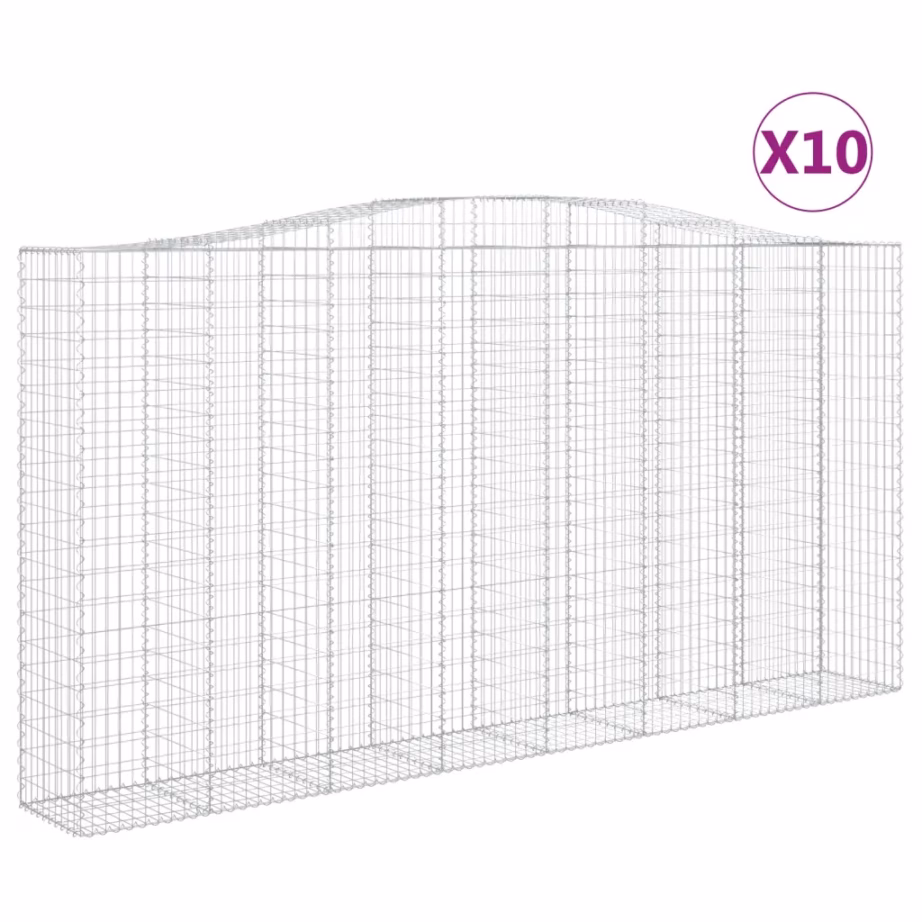 Kaarekujulised gabioonkorvid aiamüürile, 10 tk, tsingitud raud, hõbedane, 400 x 50 x 200/220 cm – 2