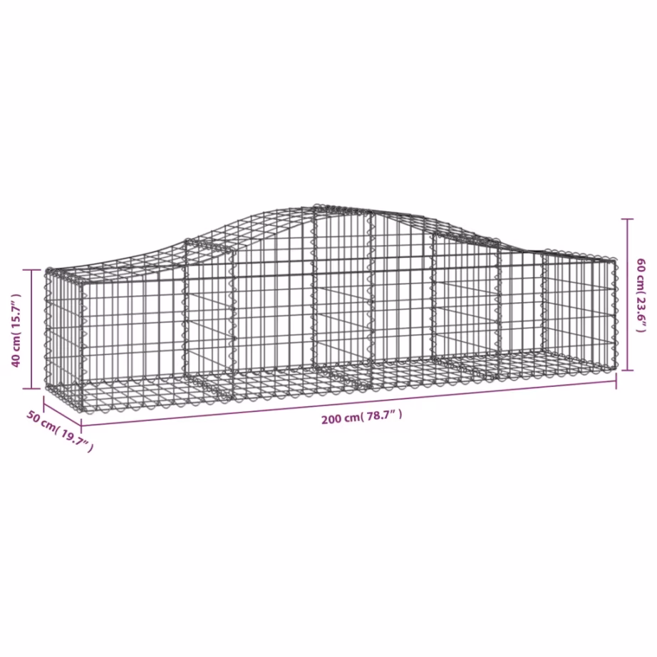 Kaarekujulised gabioonkorvid tugiseinaks, 15 tk, tsingitud raud, hõbedane, 200 x 50 x 40/60 cm – 6