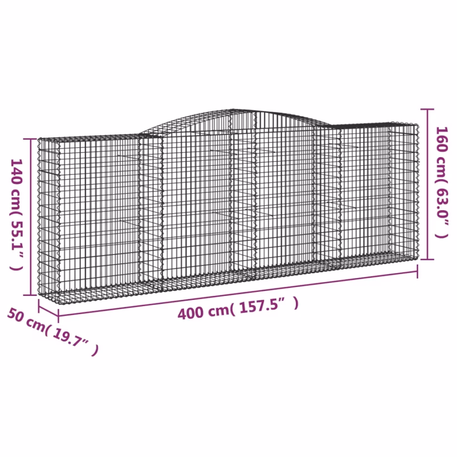 Kaarekujulised gabioonkorvid tugiseinaks, 15 tk, hõbedane tsingitud raud, 400 x 50 x 140/160 cm – 6