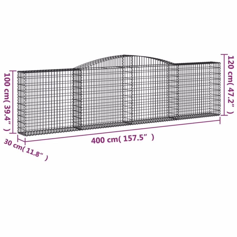 Kaarekujulised gabioonkorvid tugiseinaks, 2 tk, hõbedane tsingitud raud, 400 x 30 x 100/120 cm – 6