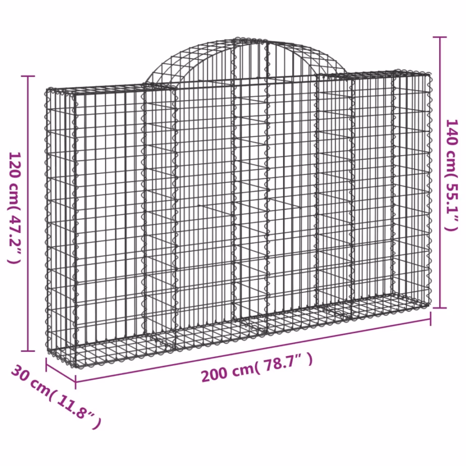 Kaarekujulised gabioonkorvid tugiseinaks, 7 tk, tsingitud raud, hõbedane, 200 x 30 x 120/140 cm – 6