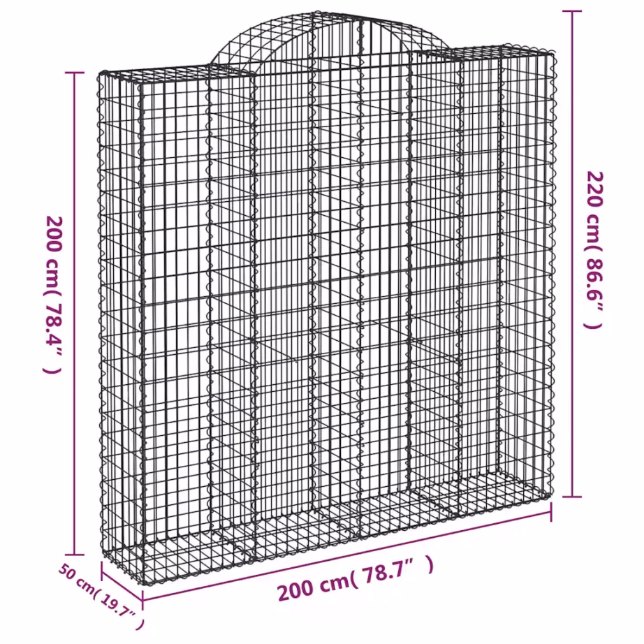 Kaarekujulised gabioonkorvid aiaseinaks, 7 tk, tsingitud raud, hõbedane, 200 x 50 x 200/220 cm – 6