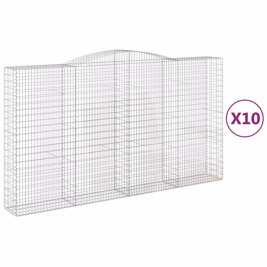 Kaarekujulised gabioonkorvid aiamüüriks, 10 tk, tsingitud raud, hõbedane, 400 x 50 x 220/240 cm – 2