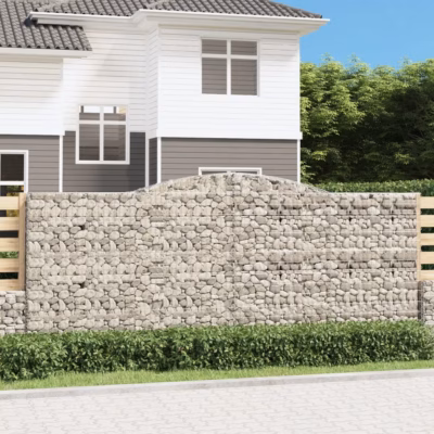 Kaarekujulised gabioonkorvid aiaseinaks, 10 tk, tsingitud raud, hõbedane, 400 x 50 x 160/180 cm