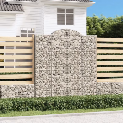 Kaarekujulised gabioonkorvid aiaseinaks, 11 tk, tsingitud raud, hõbedane, 200 x 50 x 220/240 cm