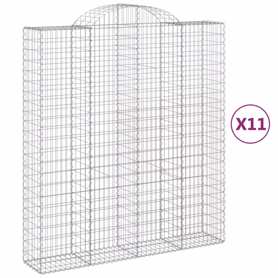 Kaarekujulised gabioonkorvid aiaseinaks, 11 tk, tsingitud raud, hõbedane, 200 x 50 x 220/240 cm – 2