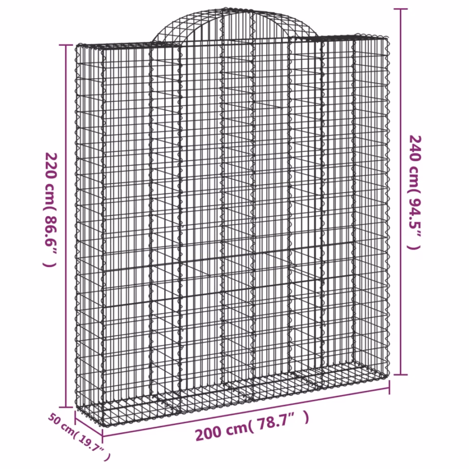 Kaarekujulised gabioonkorvid aiaseinaks, 11 tk, tsingitud raud, hõbedane, 200 x 50 x 220/240 cm – 6