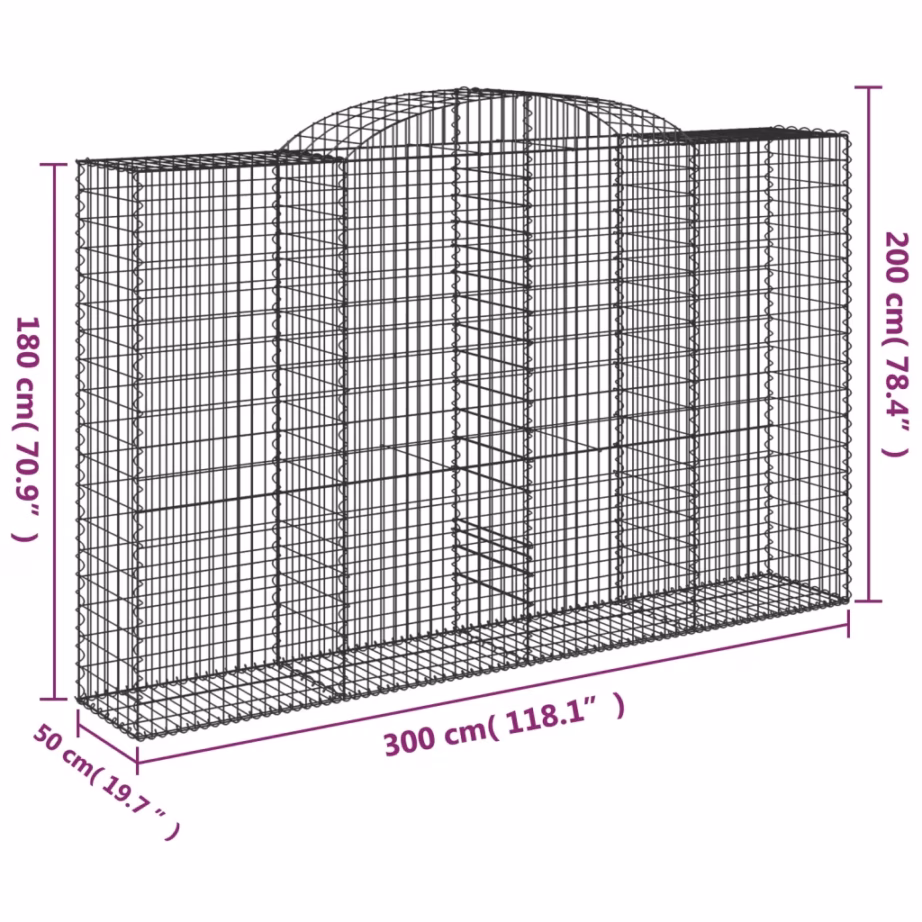 Kaarekujulised gabioonkorvid aiaseinaks, 17 tk, hõbedane tsingitud raud, 300 x 50 x 180/200 cm – 6