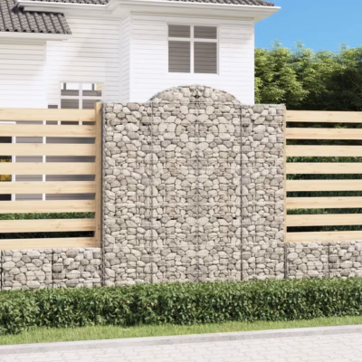 Kaarekujulised gabioonkorvid aiaseinaks, 2 tk, tsingitud raud, hõbedane, 200 x 30 x 220/240 cm