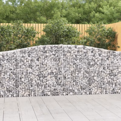 Kaarekujulised gabioonkorvid aiaseinaks, 3 tk, hõbedane tsingitud raud, 400 x 30 x 100/120 cm