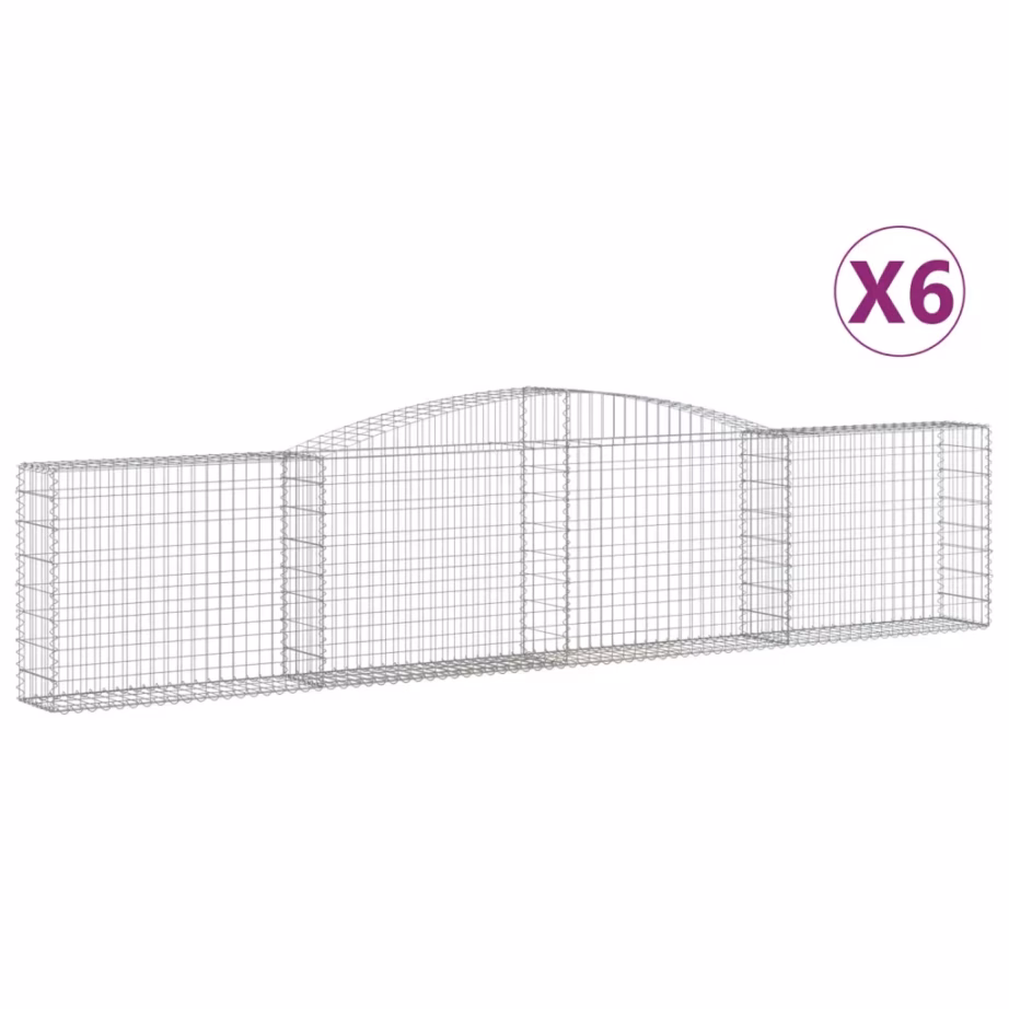 Kaarekujulised gabioonkorvid aiaseinaks, 6 tk, hõbedane tsingitud raud, 400 x 30 x 80/100 cm - 2