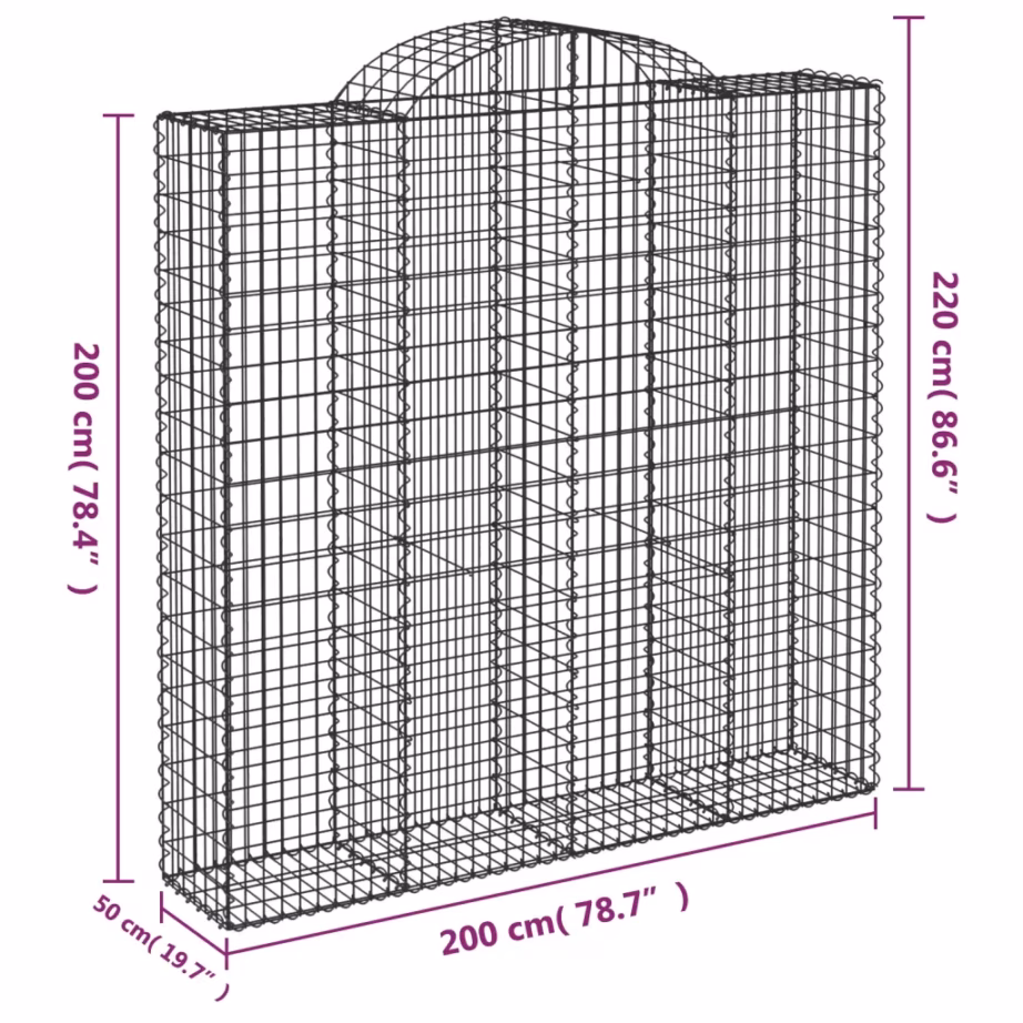 Kaarekujulised gabioonkorvid tugiseinaks, 10 tk, hõbedane tsingitud raud, 200 x 50 x 200/220 cm - 6