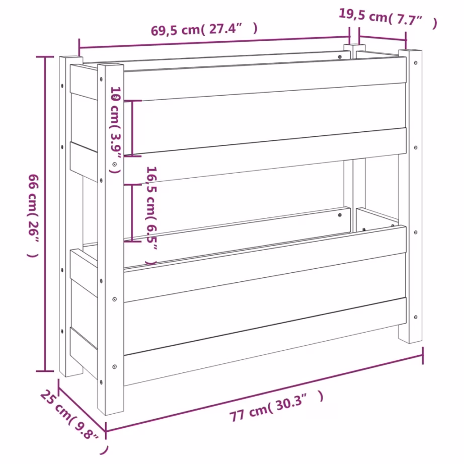 Kahetasandiline töötlemata männipuidust taimekast, 77 x 25 x 66 cm – 9