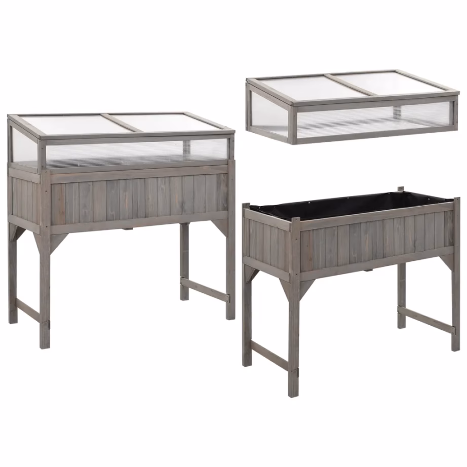 Hall kasvuhoonega taimelava, tugevast nulupuidust, 110 x 54 x 120 cm – 4