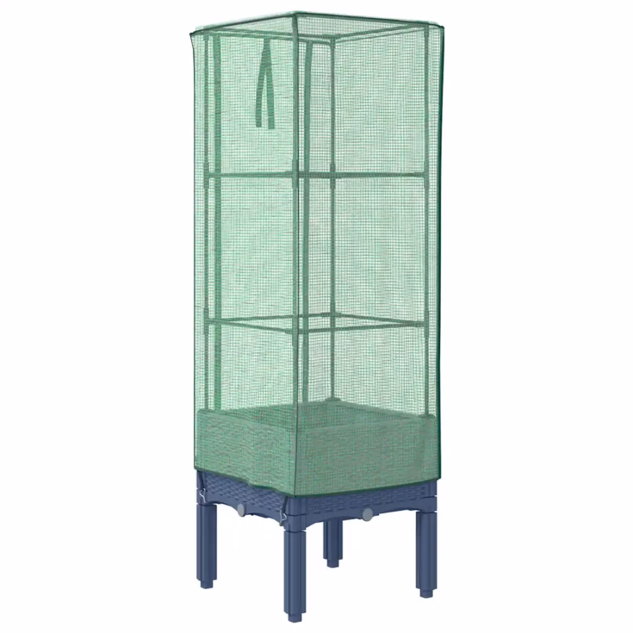 Kasvuhoonekattega kõrgendatud taimekast, rotangi välimus, sinakashall, 40 x 40 x 140 cm – 6