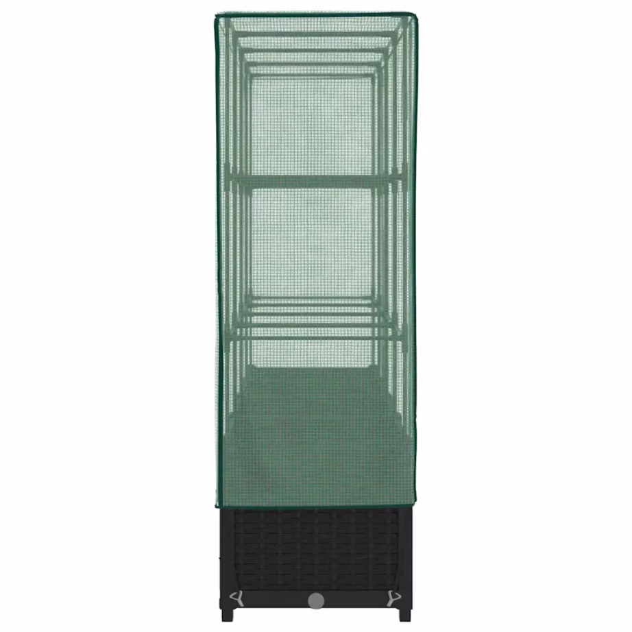 Kasvuhoonekattega kõrgpeenar rotangi imitatsiooniga, must, PP, 160 x 40 x 138 cm – 5