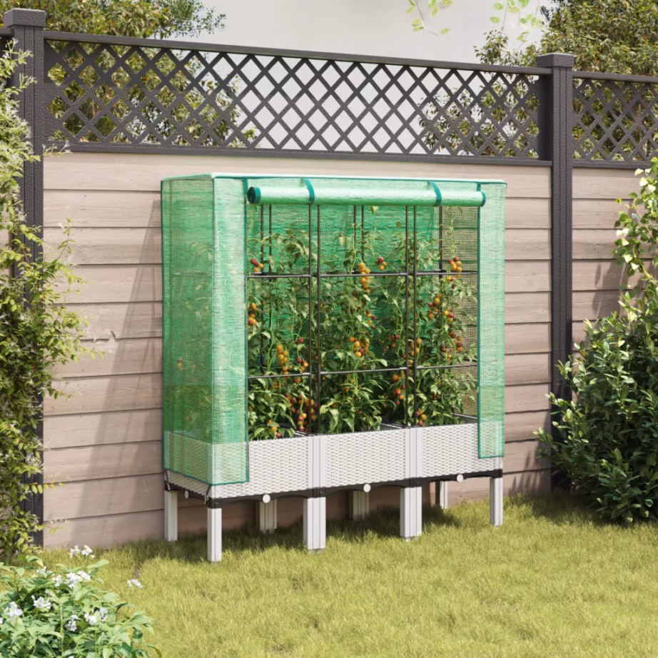 Kasvuhoonekattega kõrgendatud taimekast, rotangiimitatsiooniga, valge, 120 x 40 x 140 cm – 3