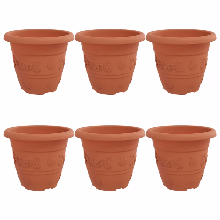 Ümmargune plastlillepott äravooluaukudega, kohviroosa, Ø 26 x 21,5 cm, 6 tk – 2