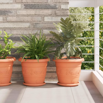 Plastist taimepotid drenaažiavadega, kohviroosa, Ø 26 x 21,5 cm, 6 tk
