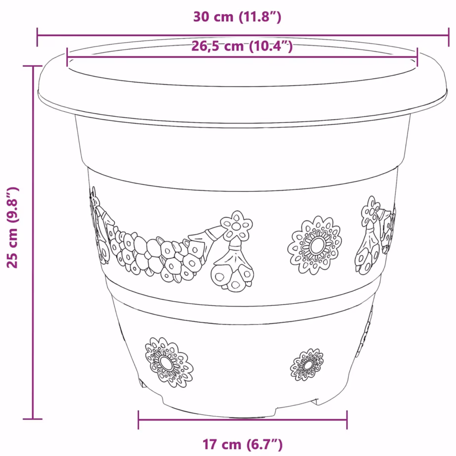 Plastist taimepotid drenaažiavadega, kohviroosa, Ø 26 x 21,5 cm, 6 tk – 11