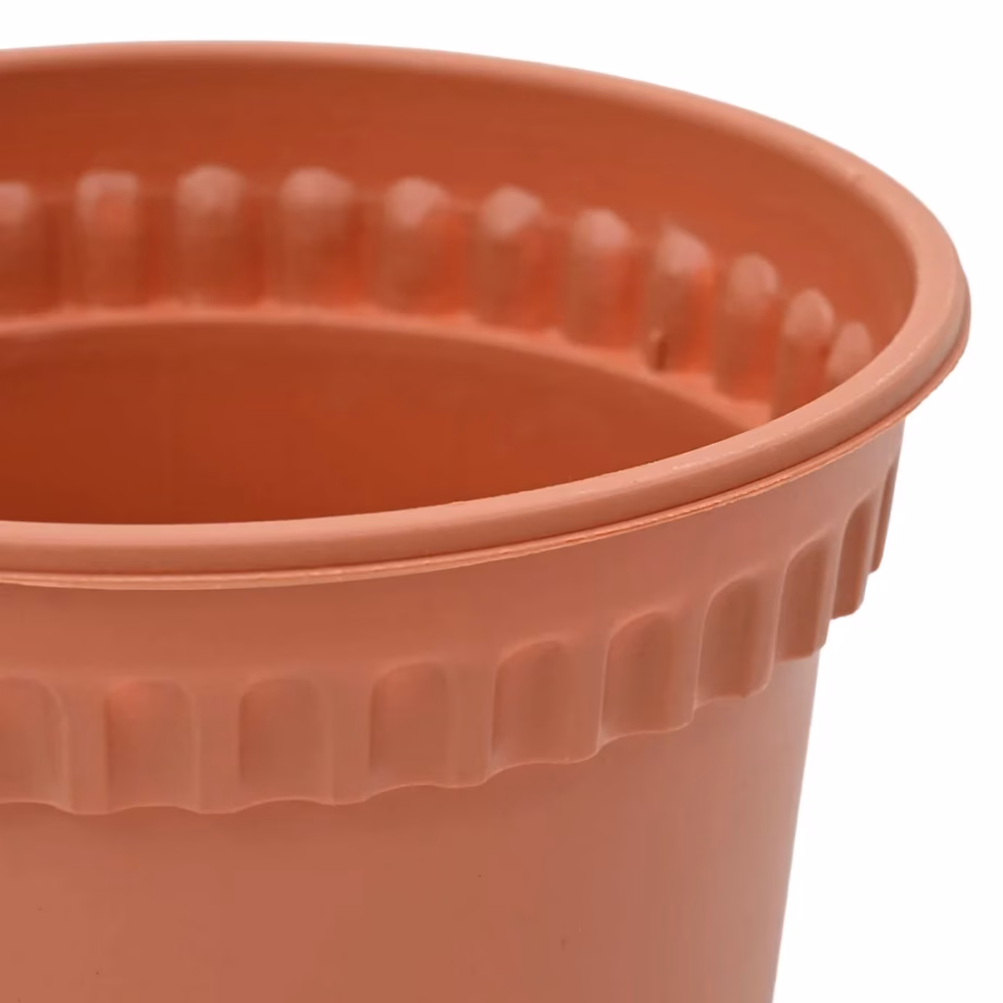 Ümmargused plastlillepotid drenaažiavadega, 6 tk, kohviroosa, Ø 15 x 12 cm – 7