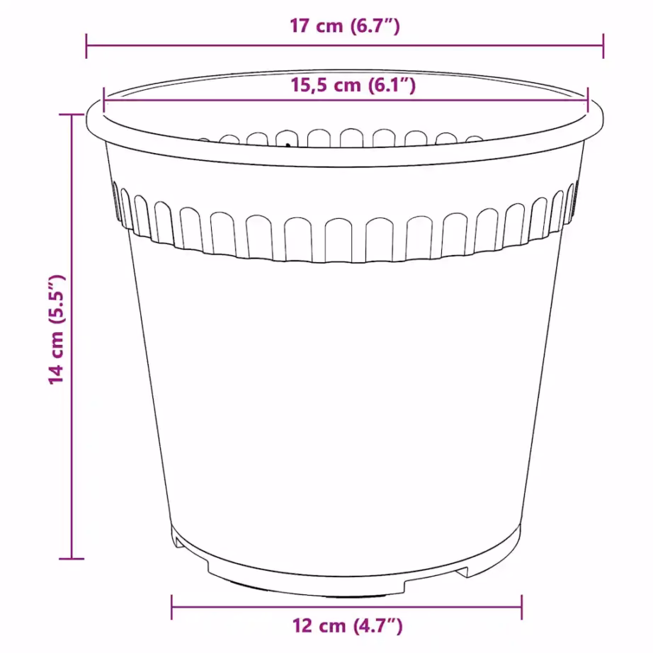 Ümmargused plastlillepotid drenaažiavadega, kohviroosa, 6 tk, Ø 17 x 14 cm – 9