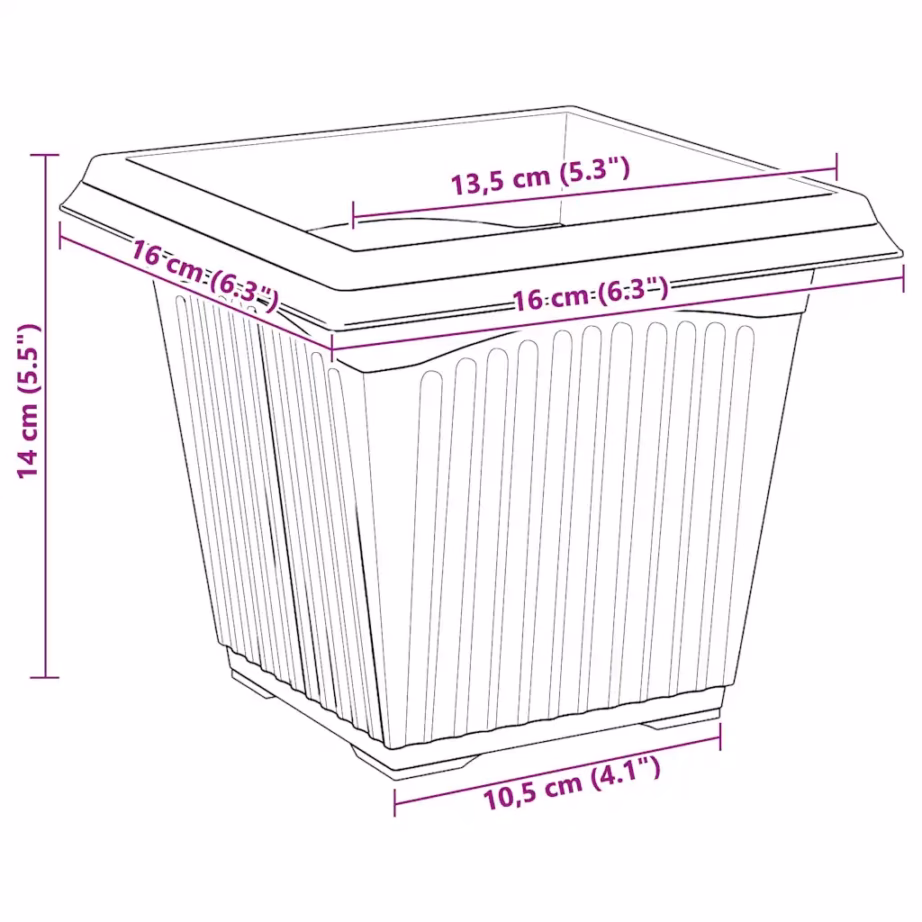Ruutlillepotid, 6 tk, kohviroosa plastmass, 16 x 16 x 14 cm - 10