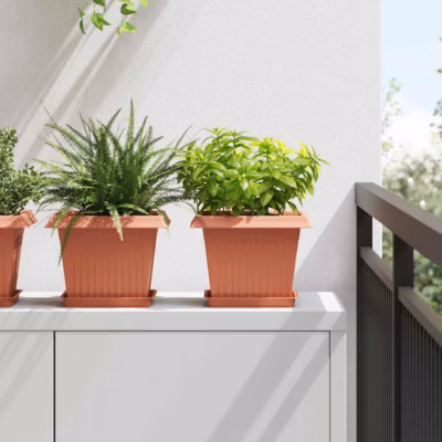 Ruutlillepotid drenaažiavadega, 6 tk, kohviroosa plastist, 23 x 23 x 17,5 cm