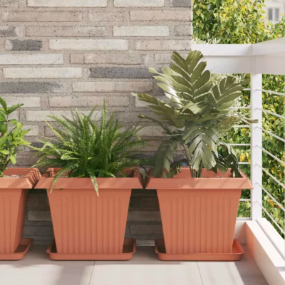 Ruutlillepotid drenaažiavadega, kohviroosa plastmass, 6 tk, 43 x 43 x 33,5 cm