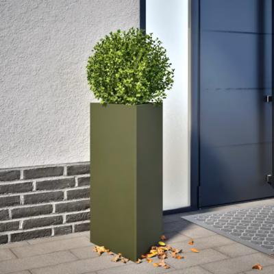 Kolmnurkne terasest aia taimekast põhjaga, oliiviroheline, 40 x 34,5 x 70 cm