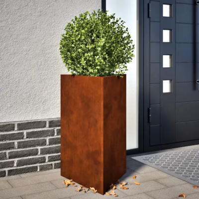 Kolmnurksed aia taimekastid põhjaga, 2 tk, pruun ilmastikukindel teras, 50 x 43 x 75 cm