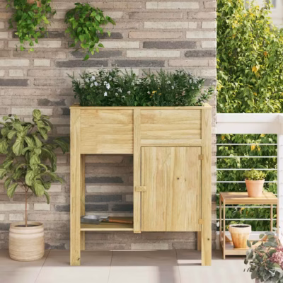 Kõrge istutuskast riiuliga, pruun immutatud männipuit