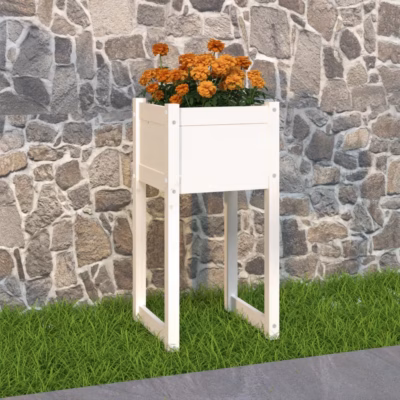 Kõrge männipuidust taimekast rõdule ja aeda, valge, 40 x 40 x 81 cm