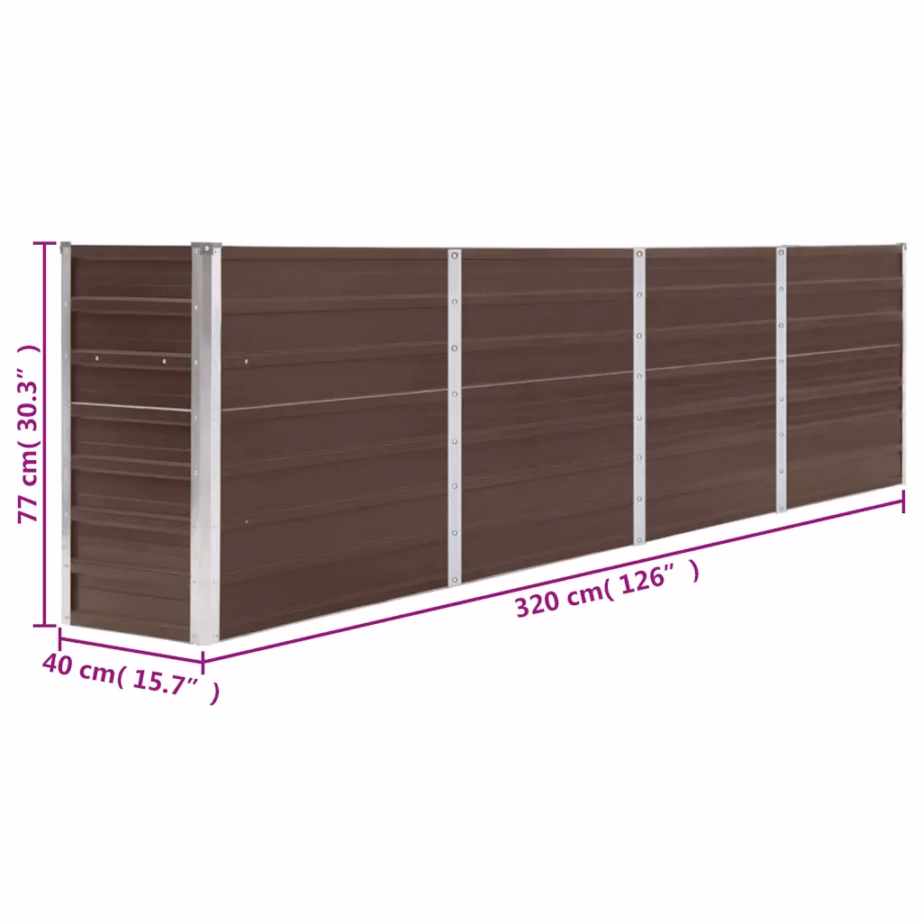 Kõrge peenrakast tsingitud terasest, pruun, 320 x 40 x 77 cm – 8