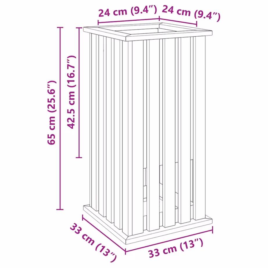 Kõrge pruun istutuskast immutatud männipuidust, 33 x 33 x 65 cm – 9