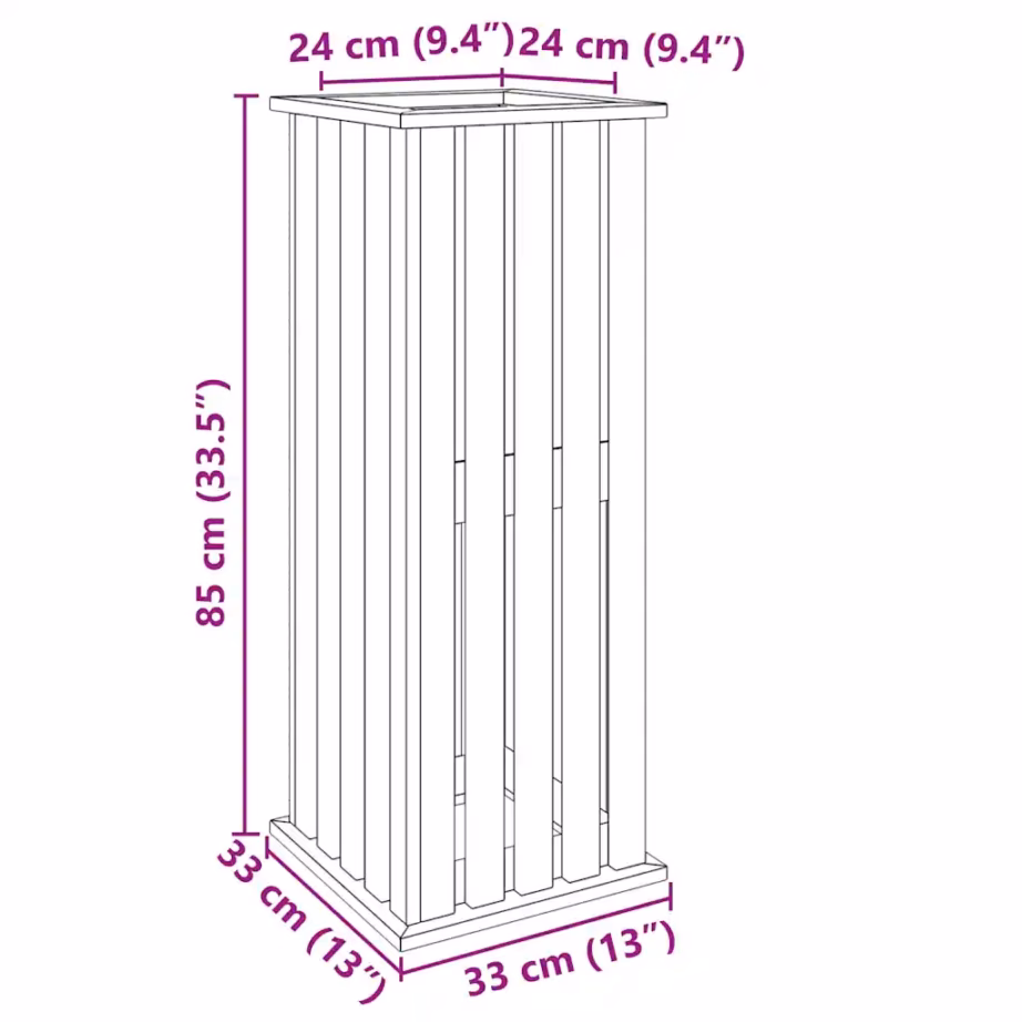 Kõrge taimekast pruunist immutatud männipuidust, 33 x 33 x 85 cm – 9
