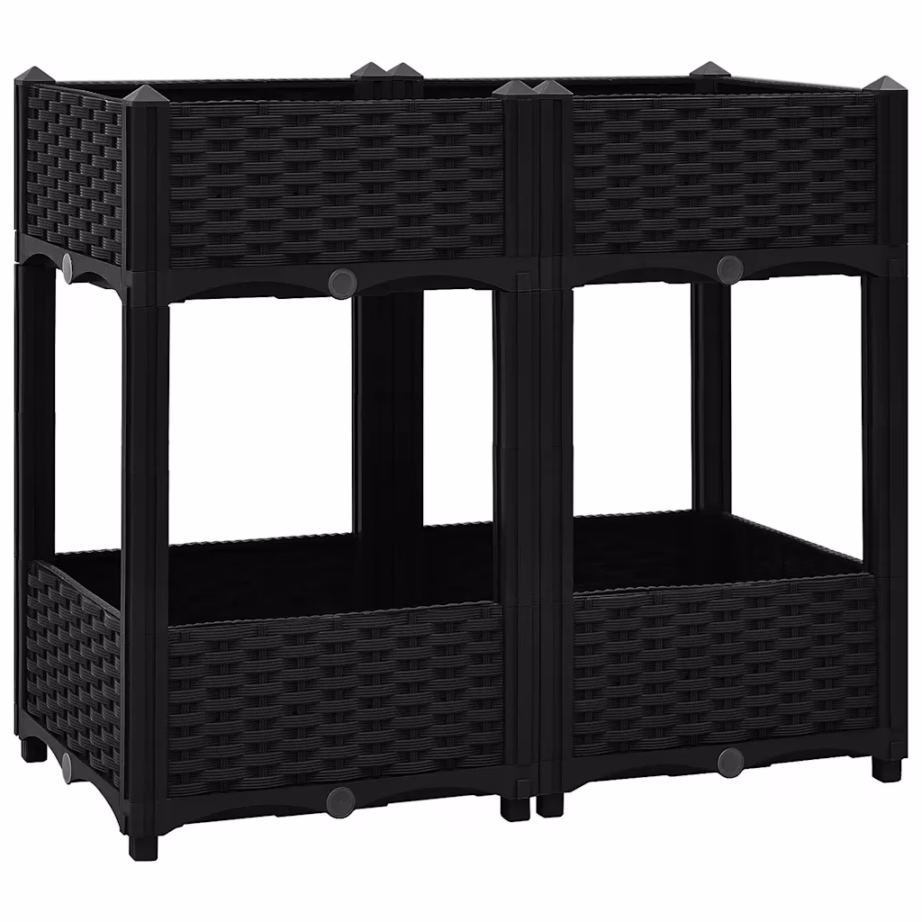 Kõrge taimekast 2 riiuliga, must polüpropüleen, 80 x 40 x 71 cm – 2