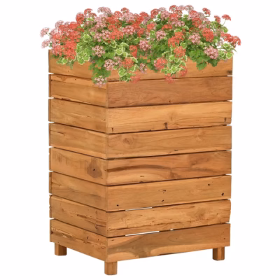 Kõrge taimekast terasriiuliga, ümbertöödeldud tiigipuu ja teras, 50 x 40 x 72 cm